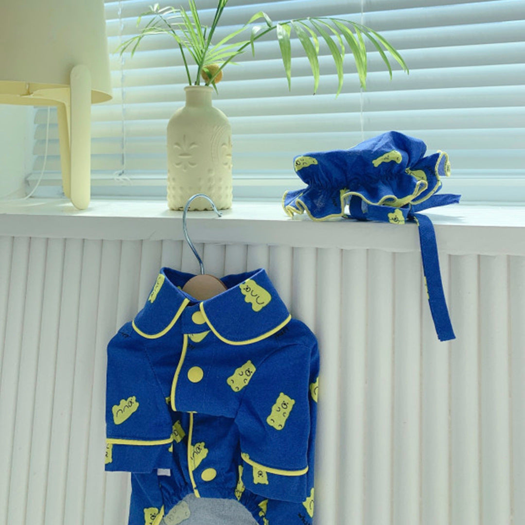 Korean Spring Candy Bear Pajama Set with Hat, Pure Cotton Pet Clothes for Dogs