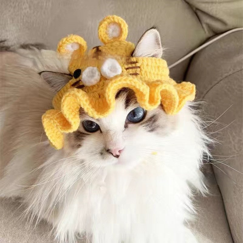 Hand-Crocheted Pet Knitted Hat, Funny INS-Style Wool Headgear for Cats & Dogs