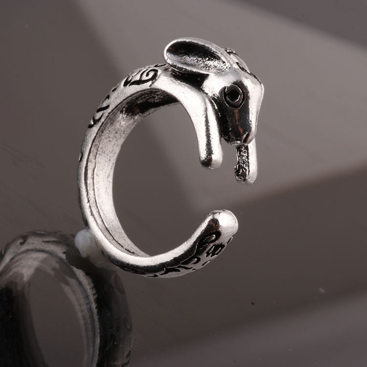 Bunny Radish Ring, Cute Moonstone Silver Ring for Women (Adjustable)