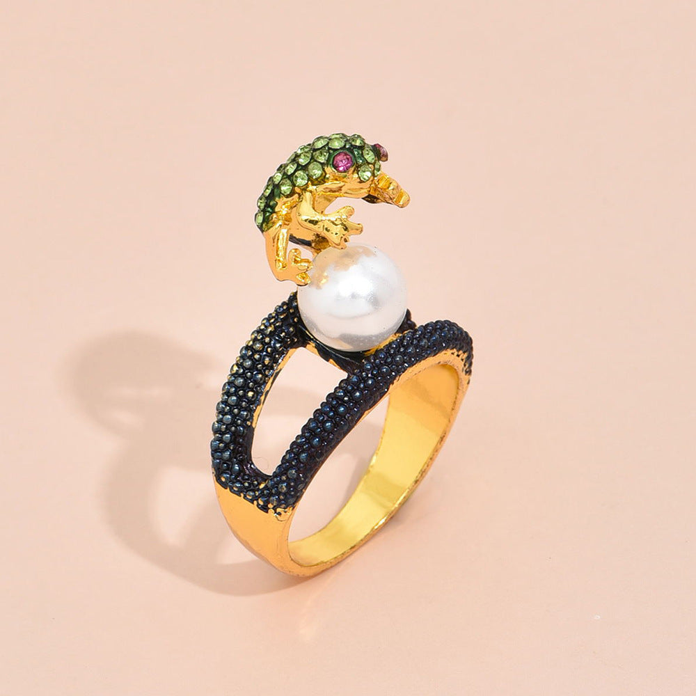 Unisex Treasure: European Style Frog Diamond Alloy Ring (Adjustable, Electroplated).
