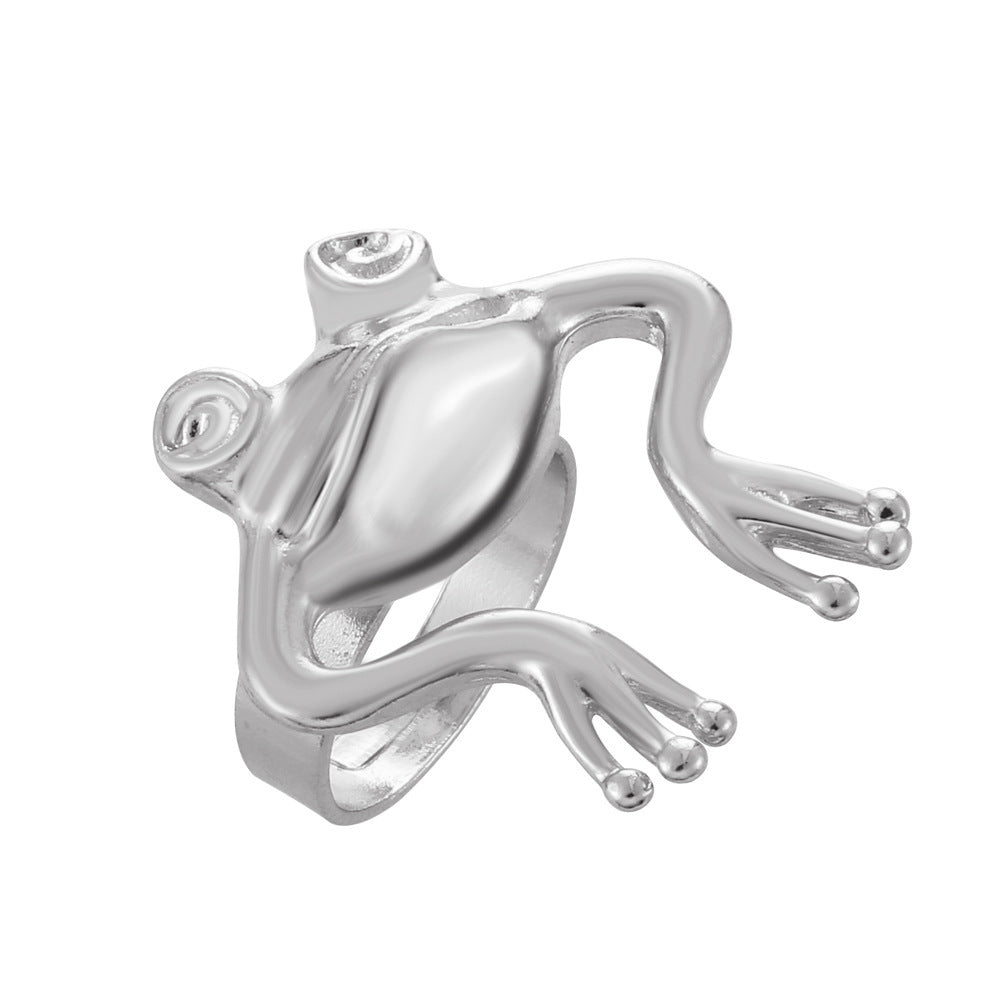 Edgy Accent: Distressed Frog Alloy Index Finger Ring (Electroplated Finish).