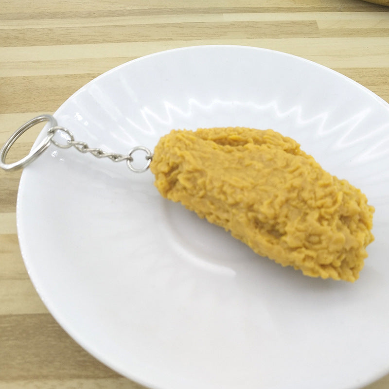 Chicken Leg Model & French Fries Keychain – Cute PVC Food-Themed Accessories