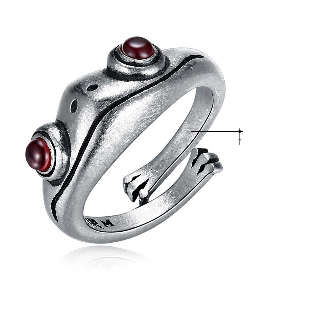 Timeless Charm: Trendy Retro Frog $\mathbf{925}$ Sterling Silver Adjustable Ring ($\mathbf{4.7\text{g}}$).