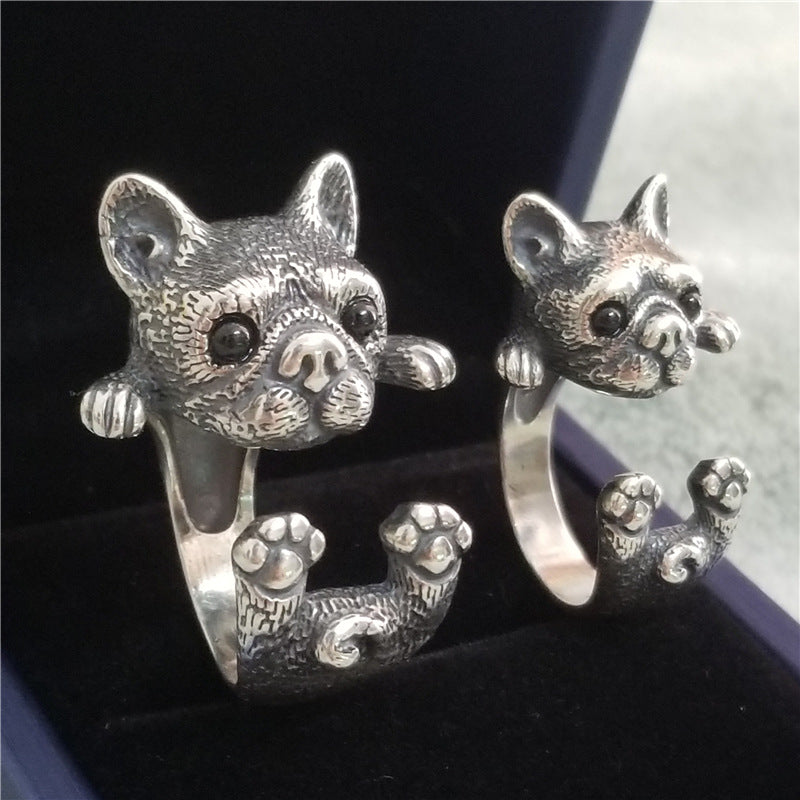 Dog Shaped Ring, Retro Alloy Animal Ring with Precious Stone Inlay