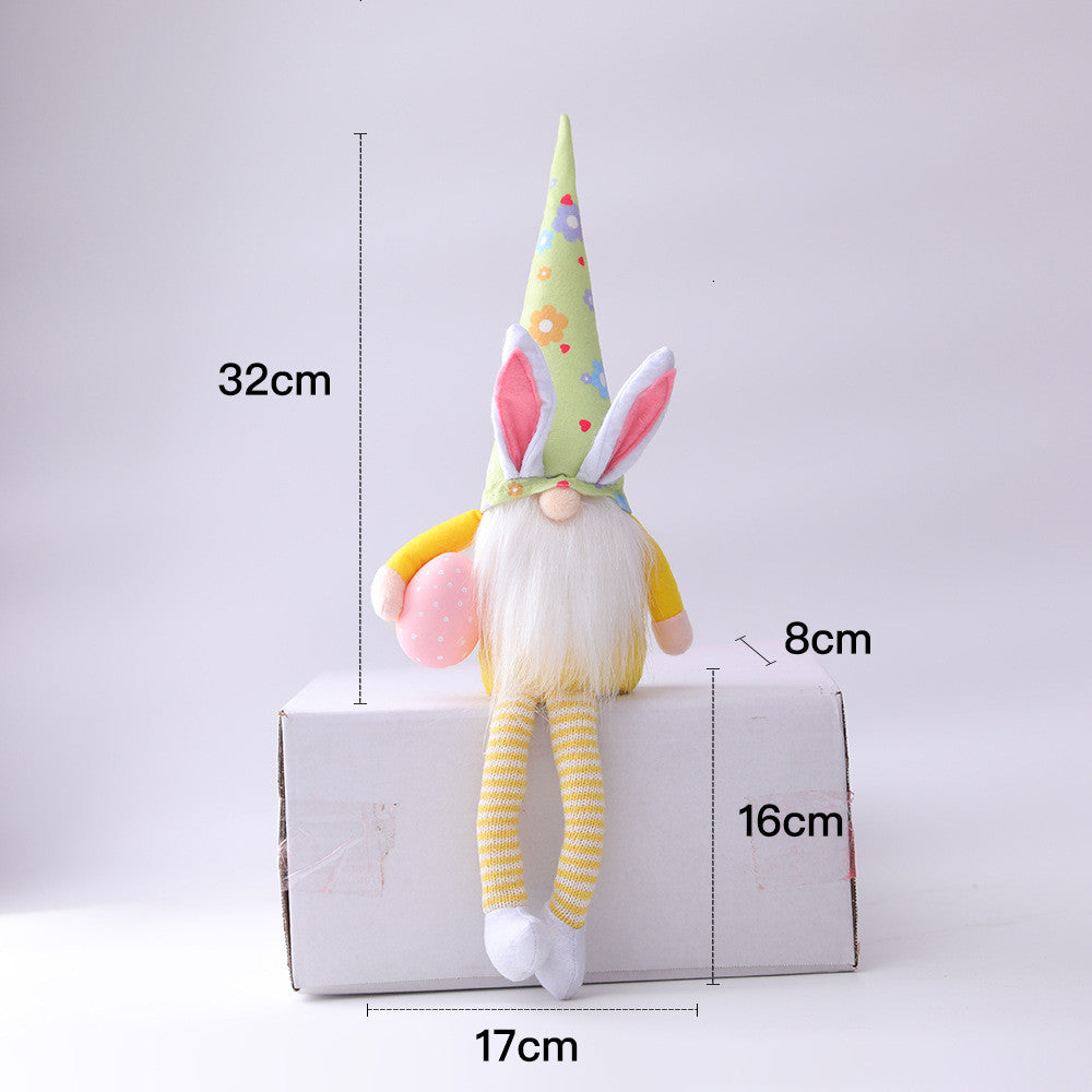 Easter Bunny Elf Holding Egg, Long-Legged Faceless Rabbit Gnome Plush Doll