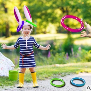 Inflatable Bunny Ear Ring Toss Game, Bunny Head Inflatable Toy with Rings (Pet & Party Game)