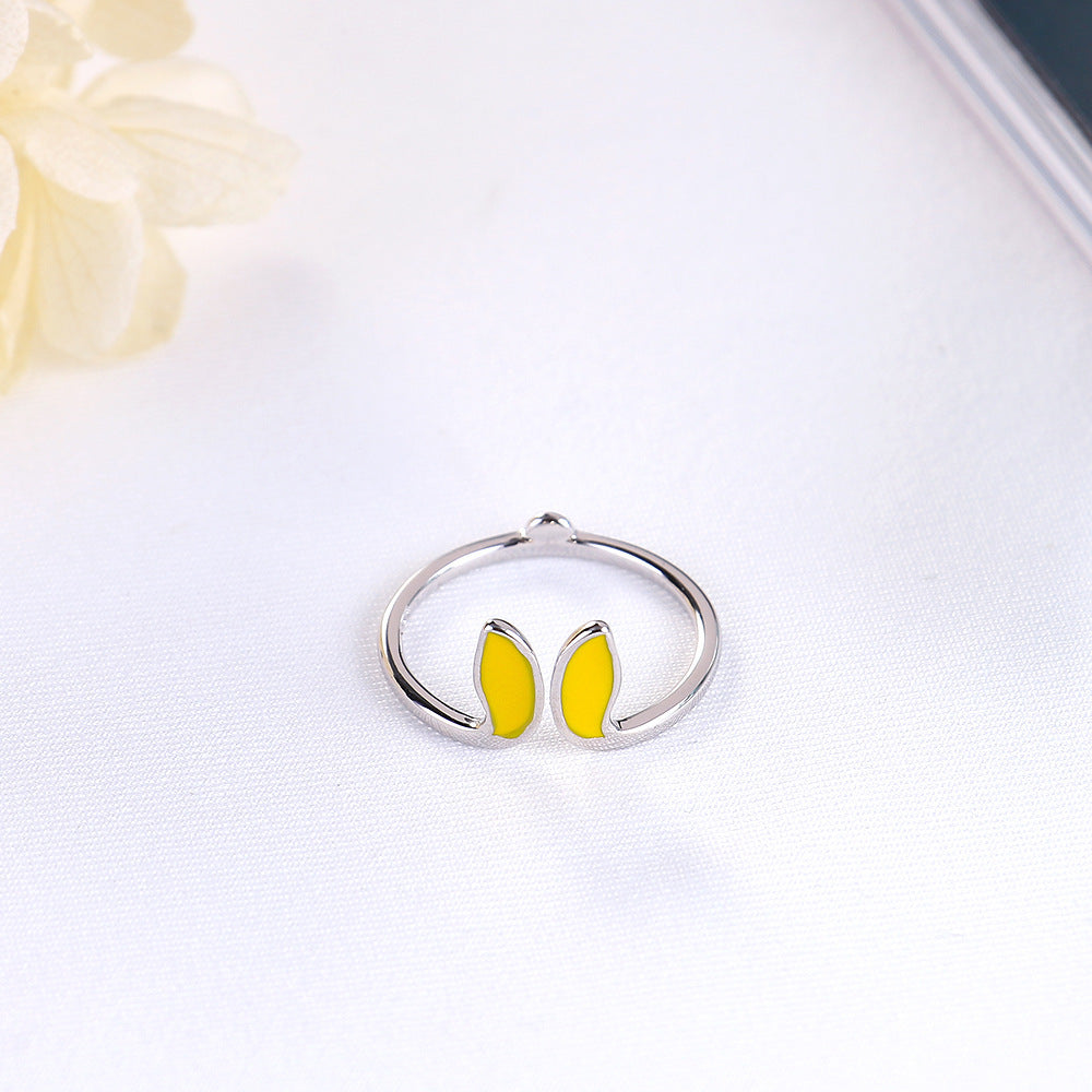 Dripping Glaze Bunny Ears Ring, Women’s Cute Adjustable Copper Ring