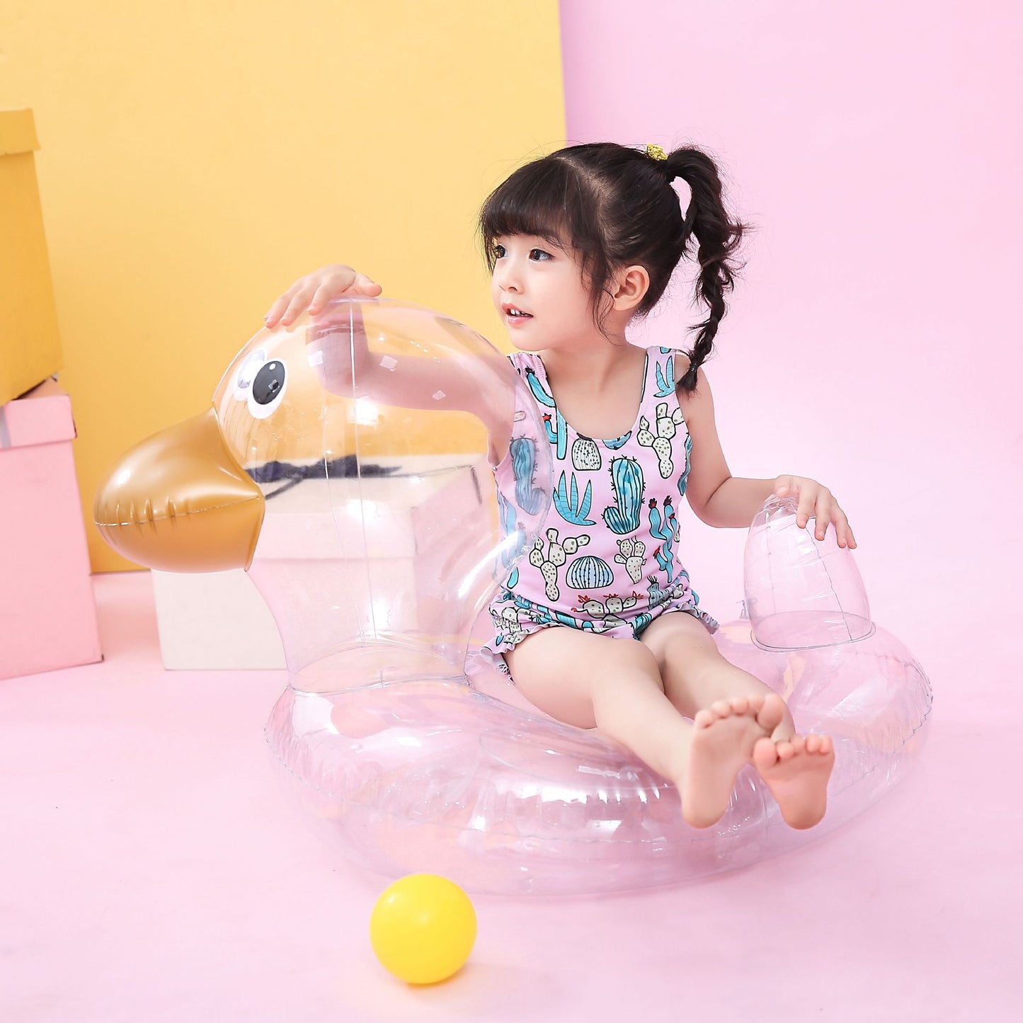 Safe Splash: Children's Transparent Duck Swimming Ring Seat (Eco-Friendly PVC).