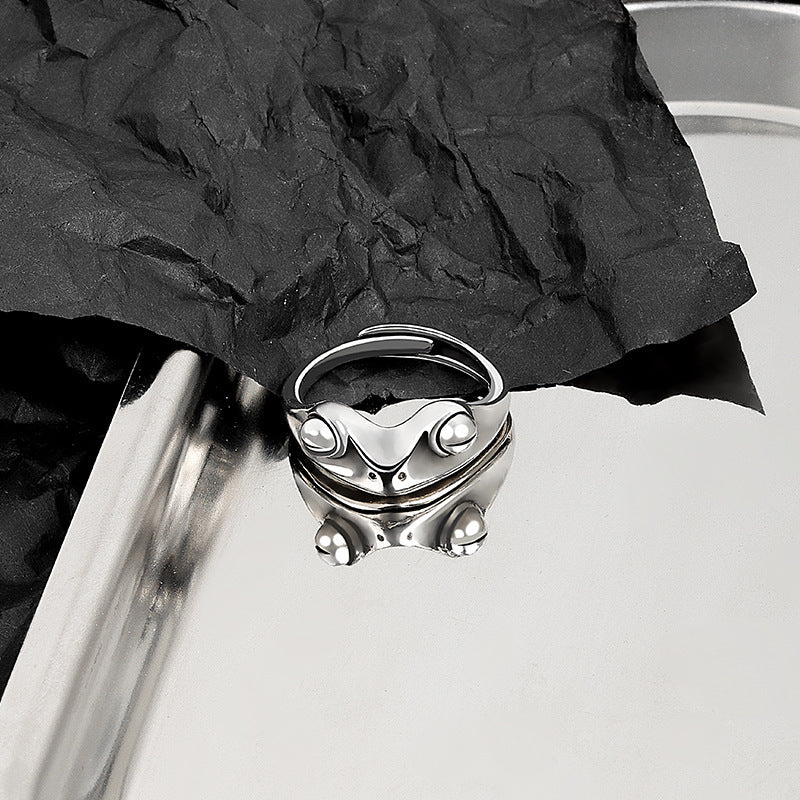 Charming Whimsy: Unisex Carnelian Frog Prince Adjustable Ring (Thai Silver).