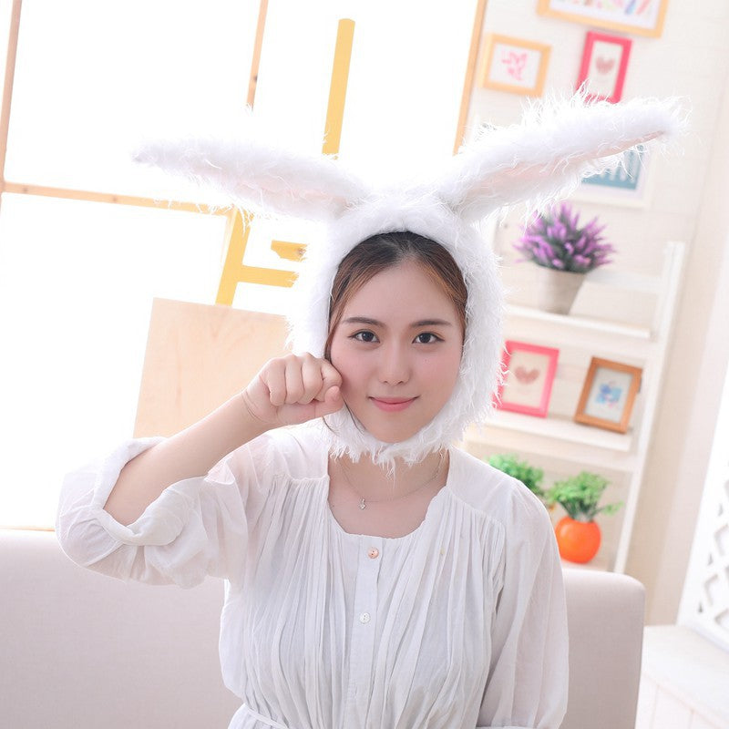 Hairy Bunny Ears Hat, Plush Rabbit Headgear & Photo Prop for Kids