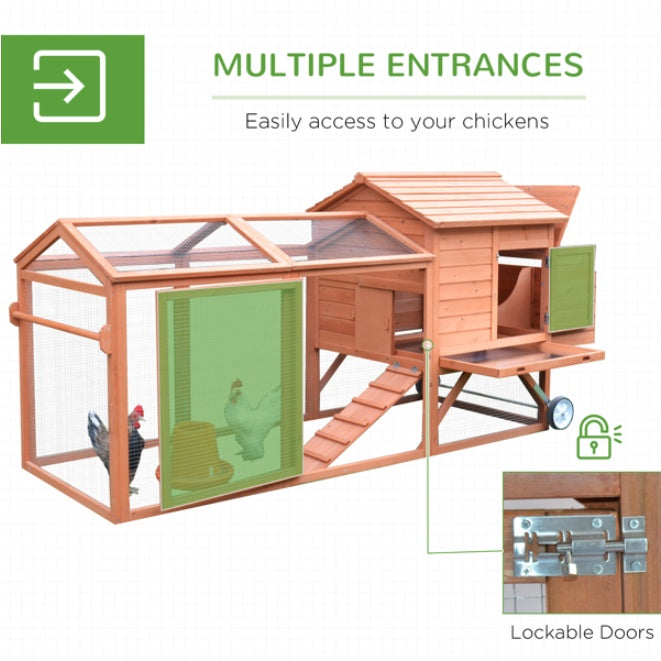 Large Wooden Chicken Coop – Outdoor Hen House with Run, Nesting Box & Wheels