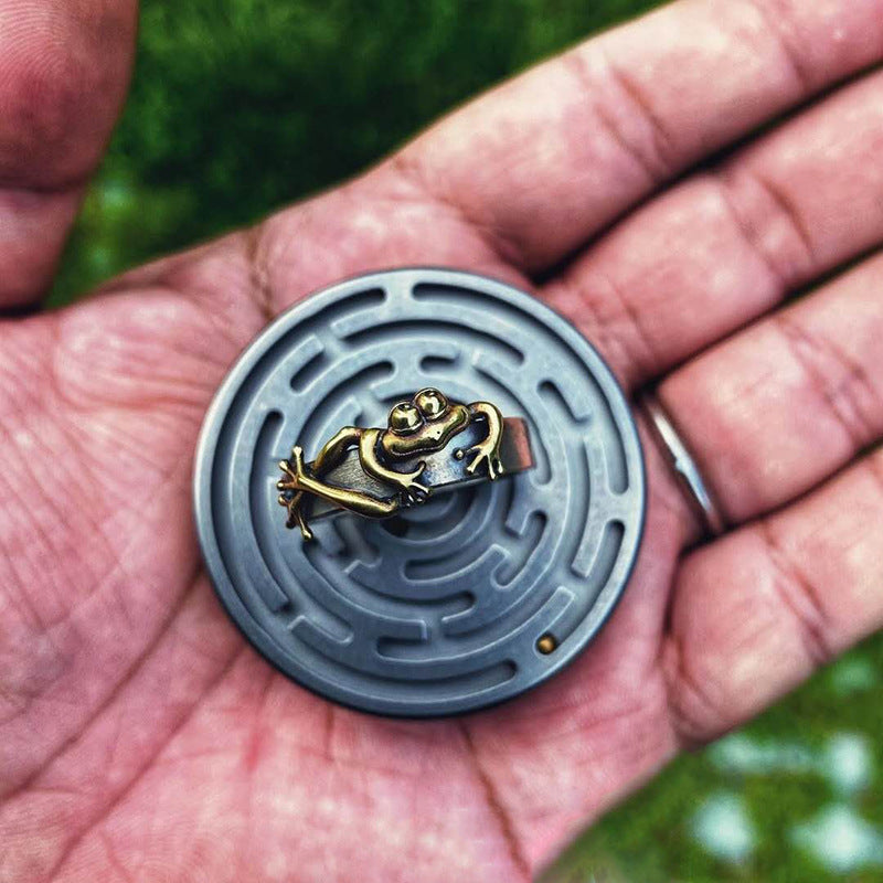 Timeless Love: Tanabata Frog Prince Simple Retro Hand-carved Couple Style Adjustable Ring.