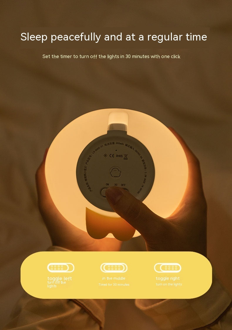 Touch-Activated Comfort: Cute Duck Silicone LED Night Lamp with Timer & $\mathbf{2}$ Brightness Levels.