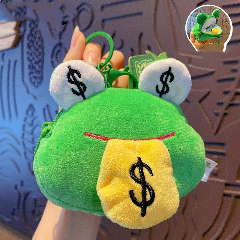 Lucky Charm: Creative Cartoon Plush Money Frog Coin Purse Keychain.