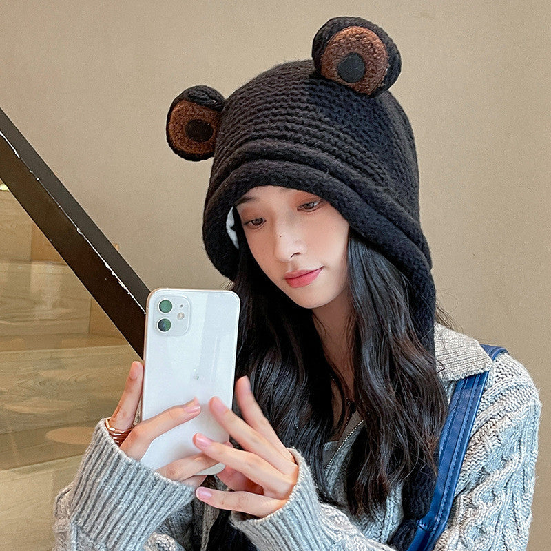 Cozy Chic: Women's Frog Knitted Warmth One-Piece Woolen Hat (One Size).