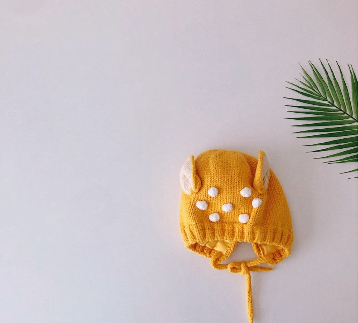 Cute Bunny Ears Baby Knitted Pullover Hat, Soft Wool Dome Cap for 5 Months to 3 Years