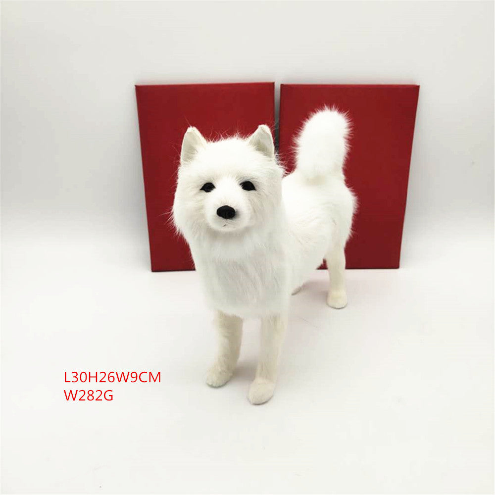 White Samoyed Home Ornament, Handmade Bionic Dog Craft (Rabbit Fur Material)