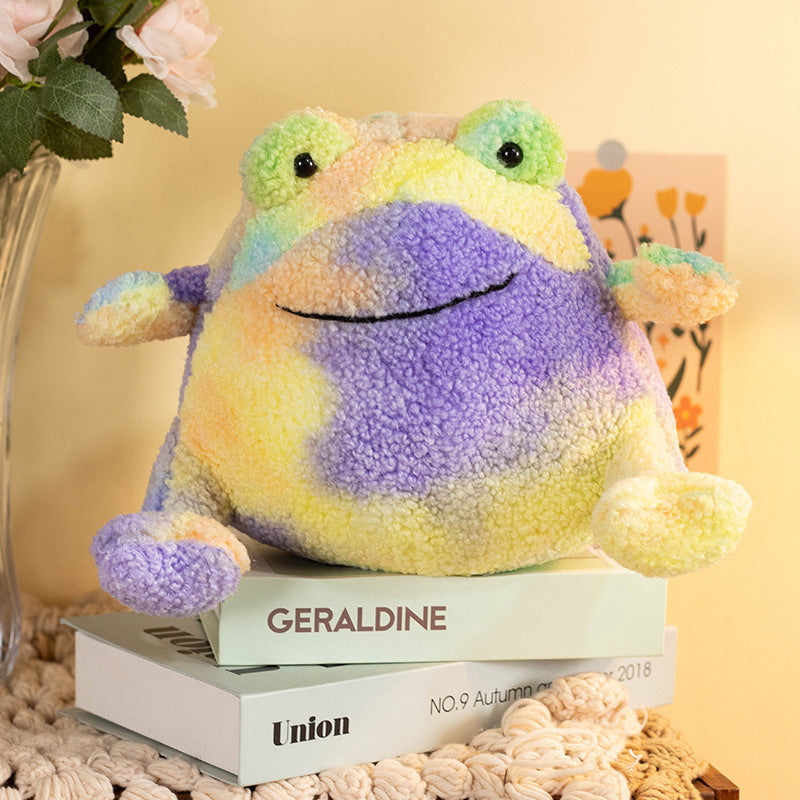 Vibrant Hug: Cute Colorful Tie-Dye Frog Doll Pillow Plush Toy (Multi-Function).