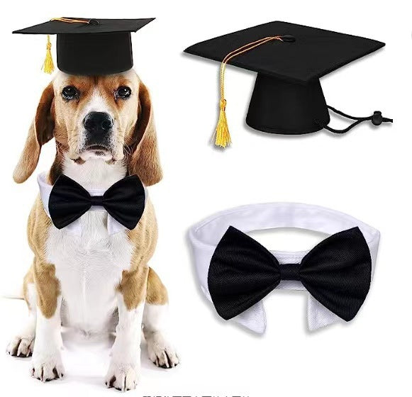 Dog Tassel Doctoral Hat, Pet Graduation Hat & Bow Tie Set (S Size, Polyester)