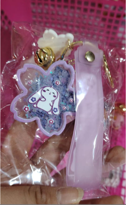Cartoon Acrylic Oiled Sakura Bunny Keychain, Cute Unisex Doll Pendant