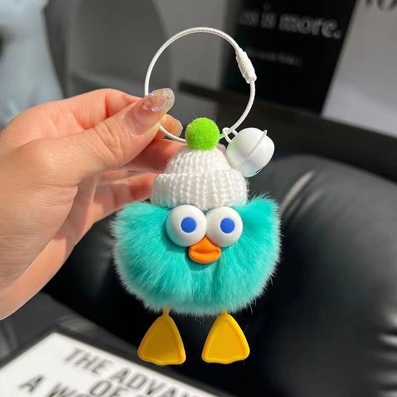 Soft & Stylish: Cute Imitate Rex Rabbit Fur Little Duck Car Key Ring Pendant.