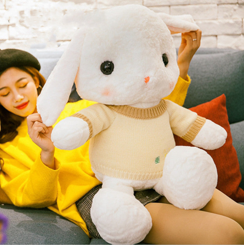Cute Bunny Doll Wearing a Vest Sweater, Lop-Eared Rabbit Plush Toy