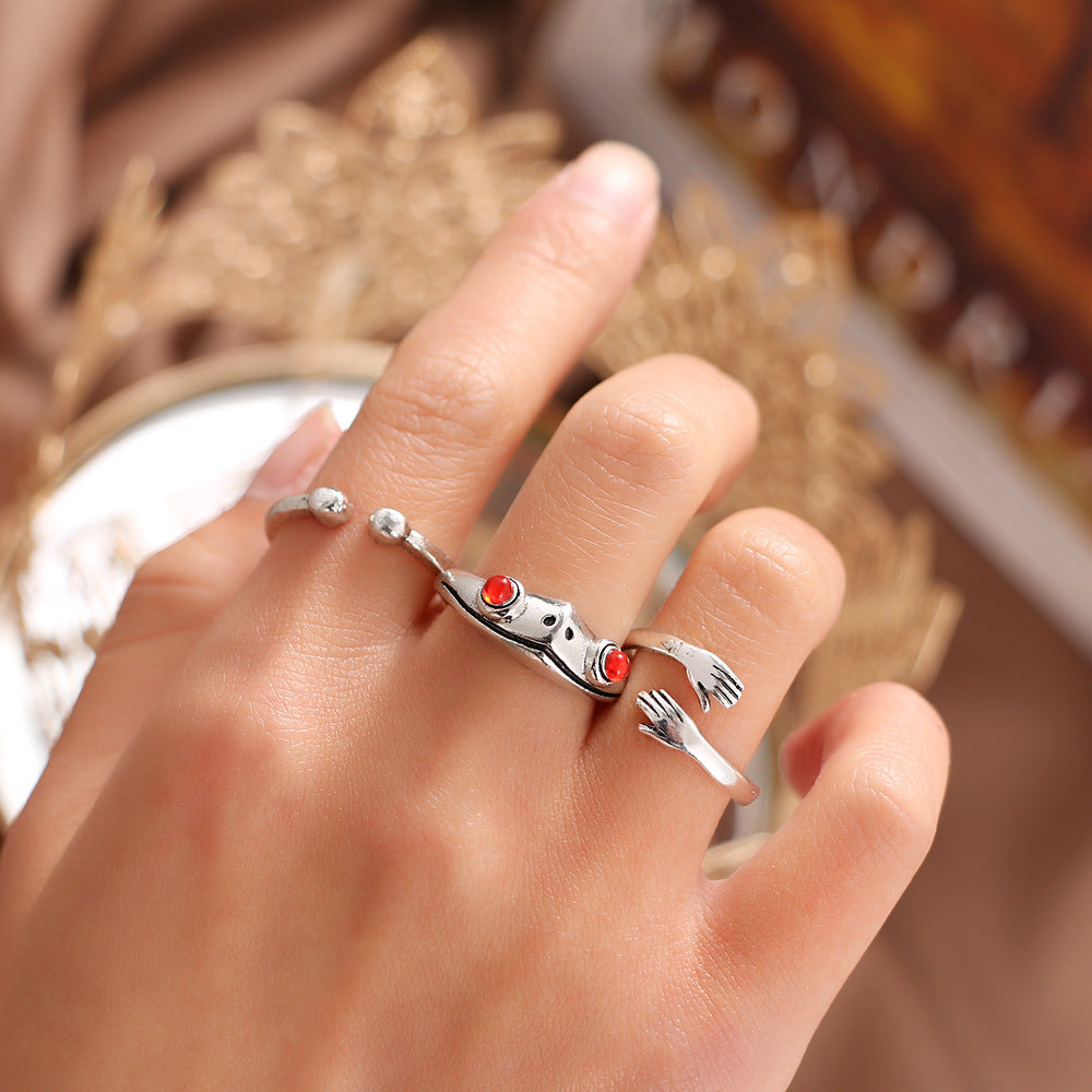 Retro Charm: Unisex European and American Personality Frog Animal Adjustable Ring ($\mathbf{7\text{g}}$).