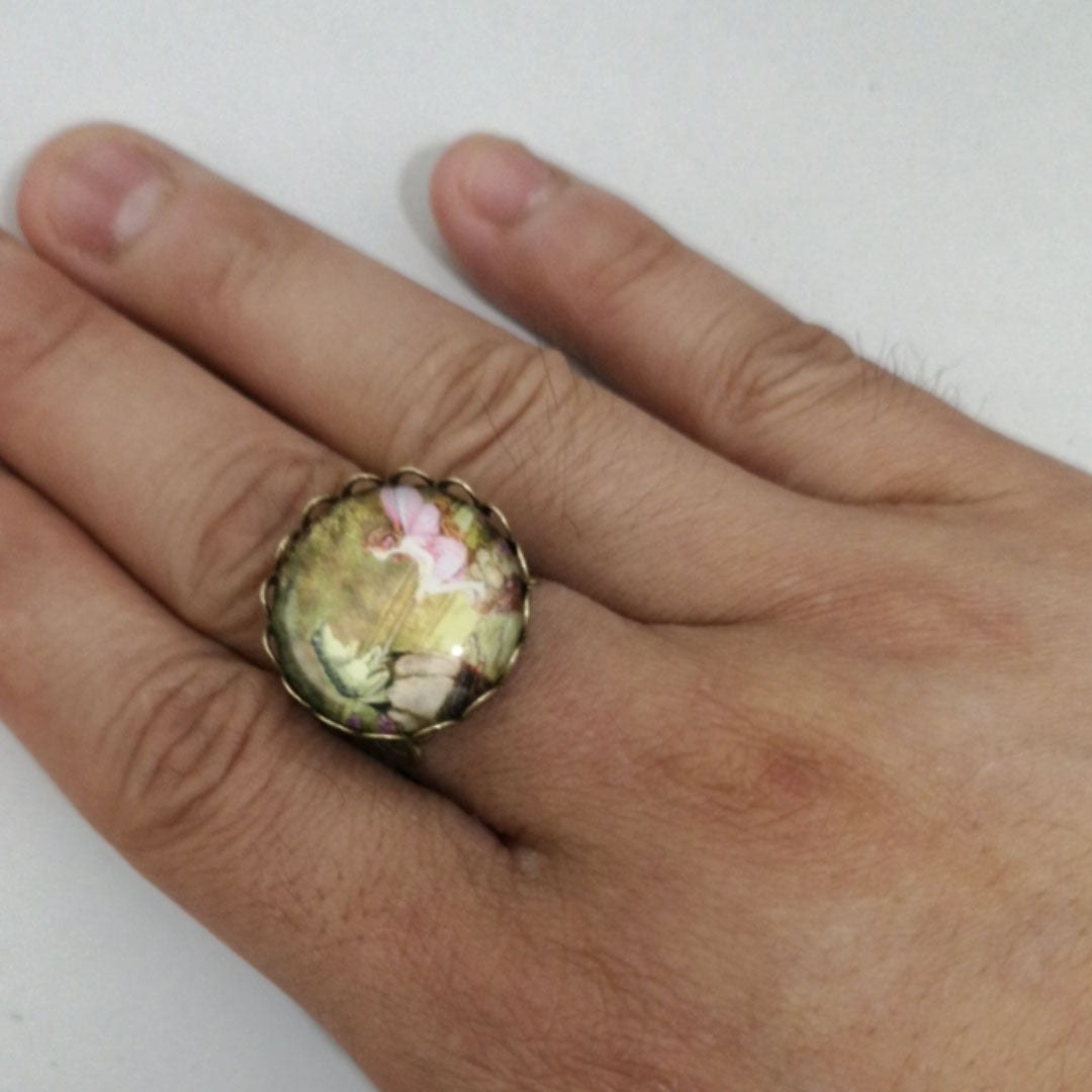 Enchanted Adornment: Hollow Rose Fairy Frog Alloy Ring.