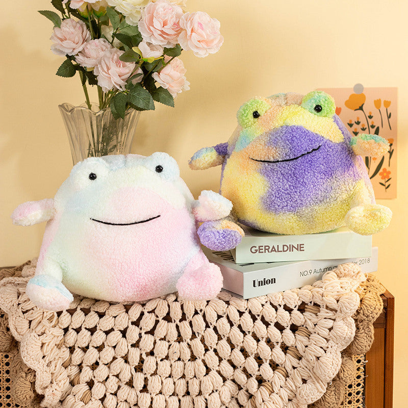 Vibrant Hug: Cute Colorful Tie-Dye Frog Doll Pillow Plush Toy (Multi-Function).