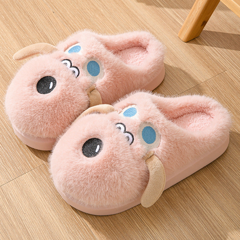 Cute Cartoon Dog Plush Slippers, Winter Couple Indoor Warm Non-slip Home Shoes