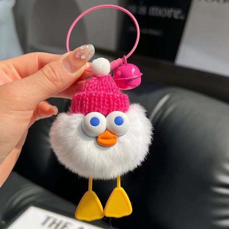 Soft & Stylish: Cute Imitate Rex Rabbit Fur Little Duck Car Key Ring Pendant.
