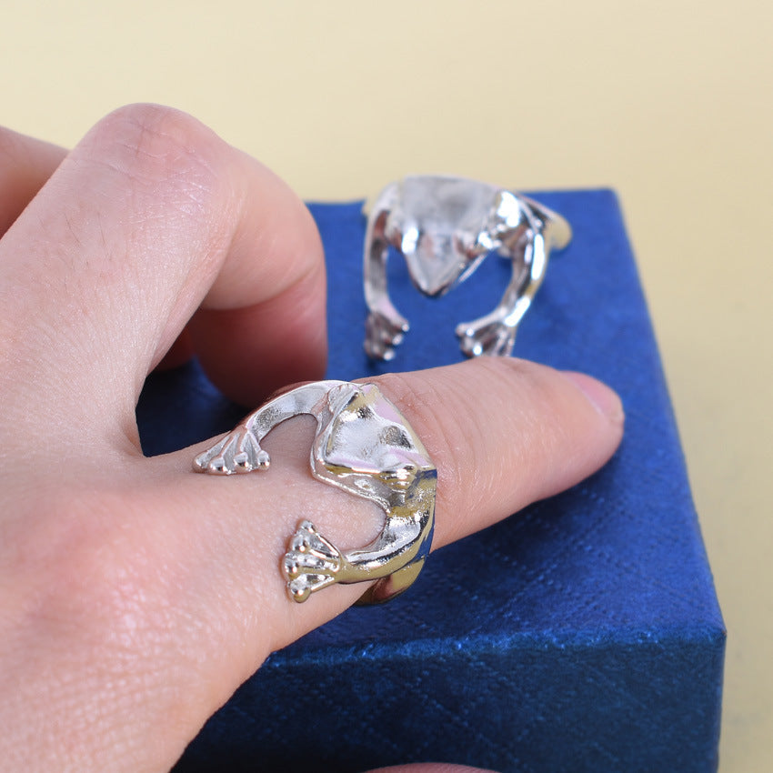 Frosty Wind Alloy Frog Ring – Silver Open Ring for Men & Women