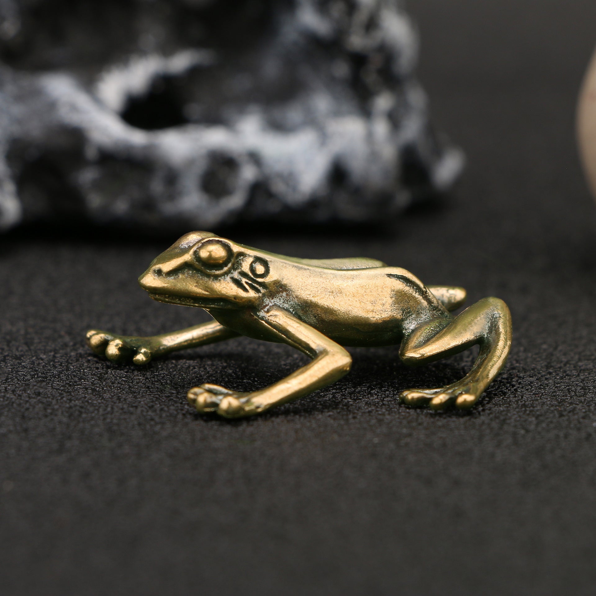 Timeless Accent: Handmade Vintage Frog Ancient Brass Ornament.