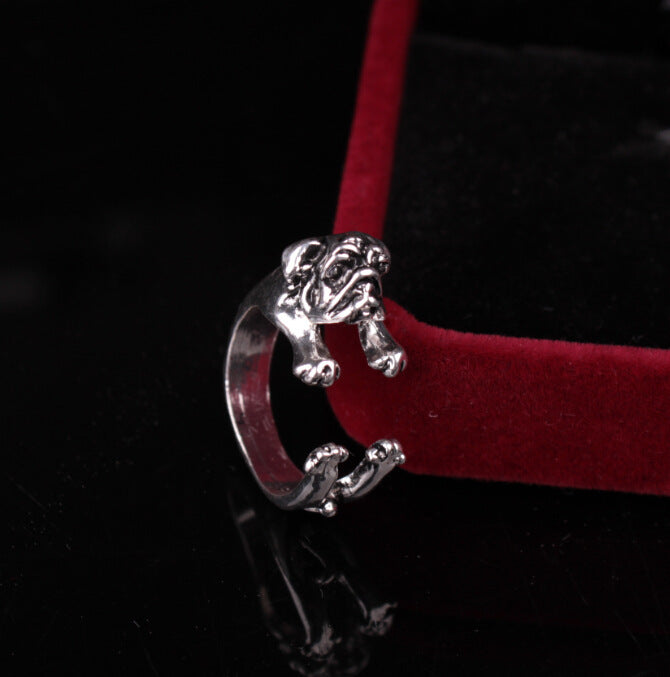 Pug & Shar Pei Dog Ring, Alloy Geometric Pet-Themed Fashion Jewelry