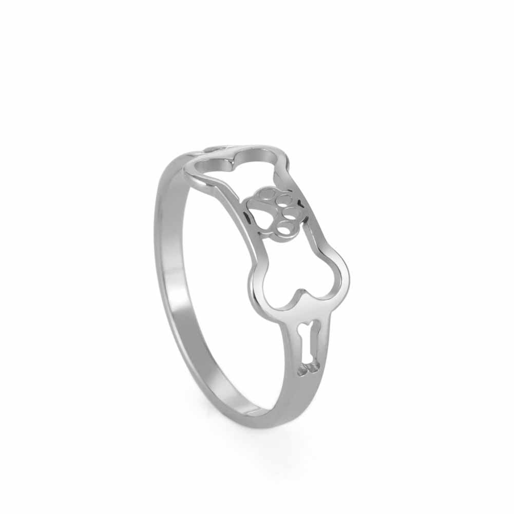 Fashion Bone Animal Dog Footprint Ring, Stainless Steel Women’s Pet-Themed Jewelry