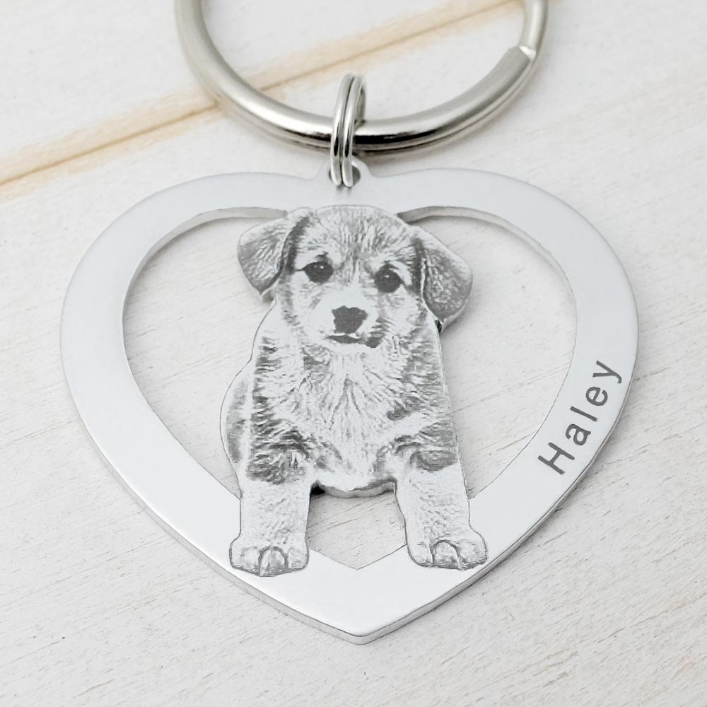 Custom Keychain Picture Keyring, Dog Photo Pet Memorial Keepsake