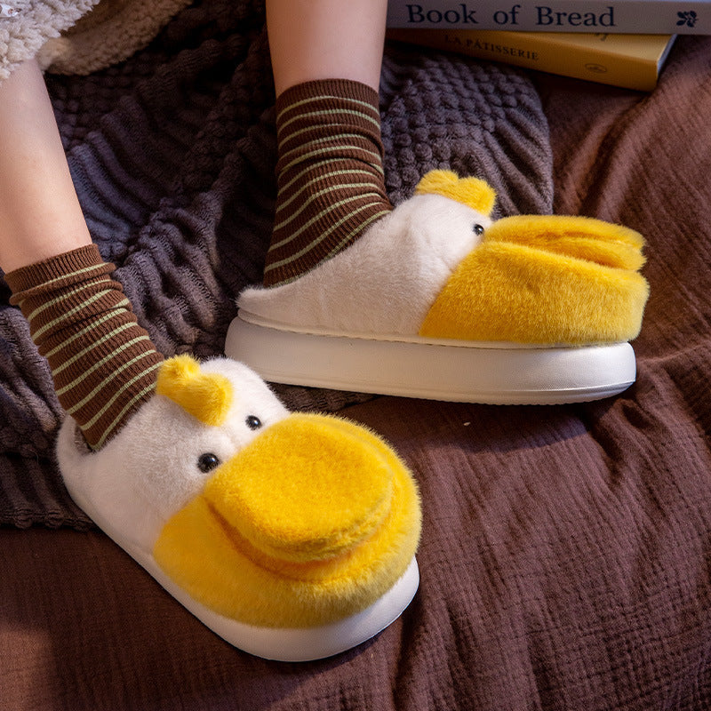 Maximized Warmth: Big Mouth Duck Fleece-Lined Home Indoor Cotton Slippers (Thick Bottom).