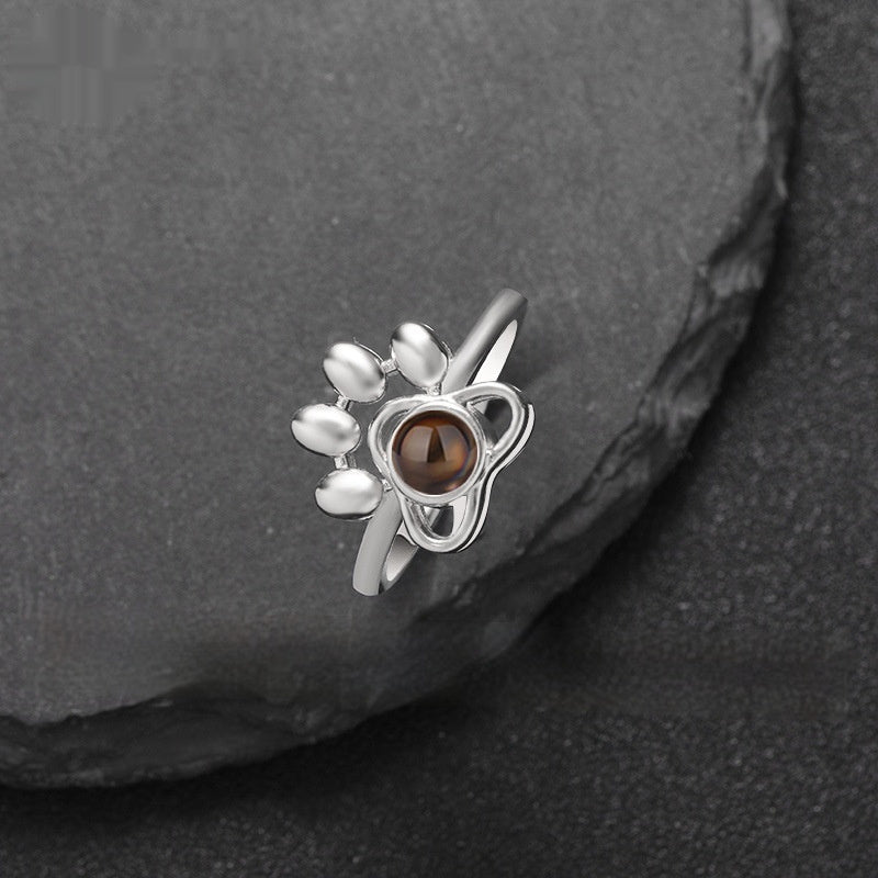 Fashionable Dog Paw Projection Ring, Adjustable Open Copper Ring for Women