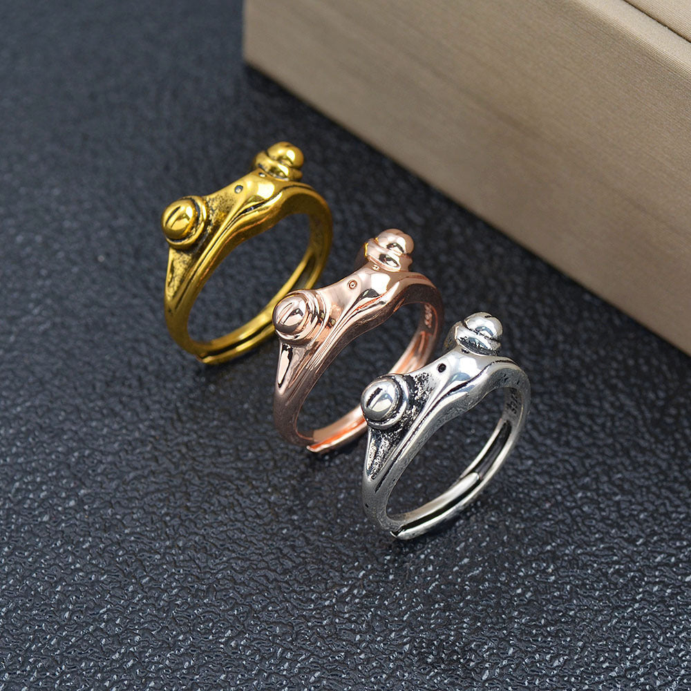 Niche Glamour: Female Retro Exaggerated Frog Open Ring (Copper, $\mathbf{3\text{g}}$).