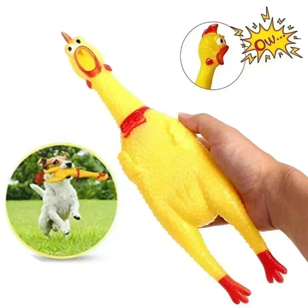 Pet Dog Squeak Toy – Screaming Chicken Rubber Chew Toy (Durable Yellow Exhaust Chicken)