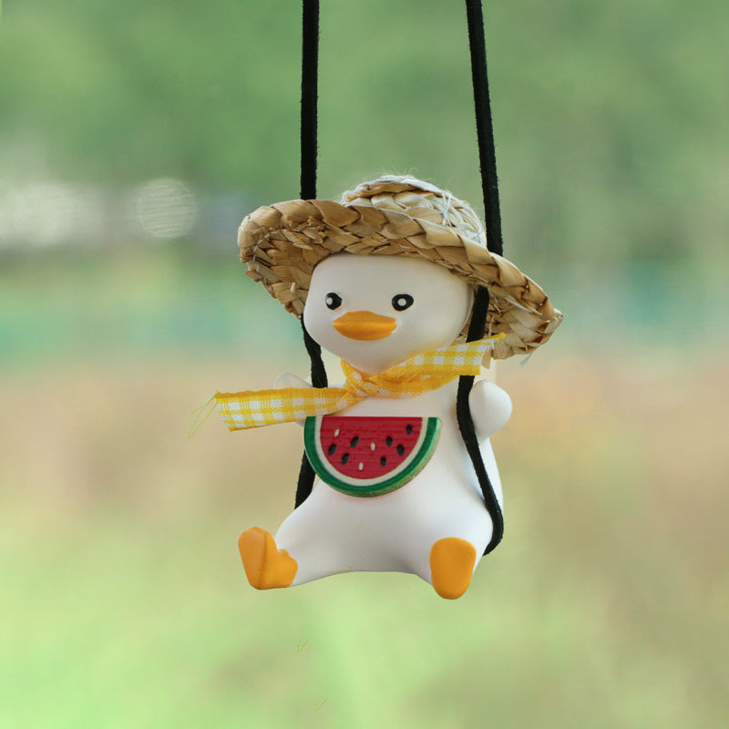 Charming Ride: Cute Anime Little Duck Swing Rearview Mirror Ornament (Resin, Multiple Styles).