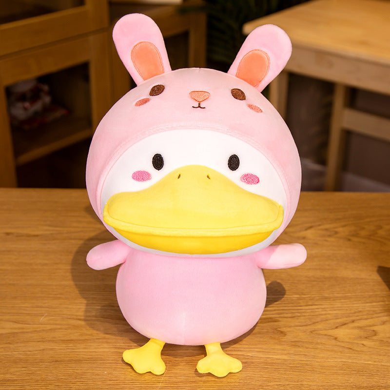 Costume Cuddle: Cute Cross-Dressing Duck Doll Plush Toy (33cm), Ideal for Sleeping.