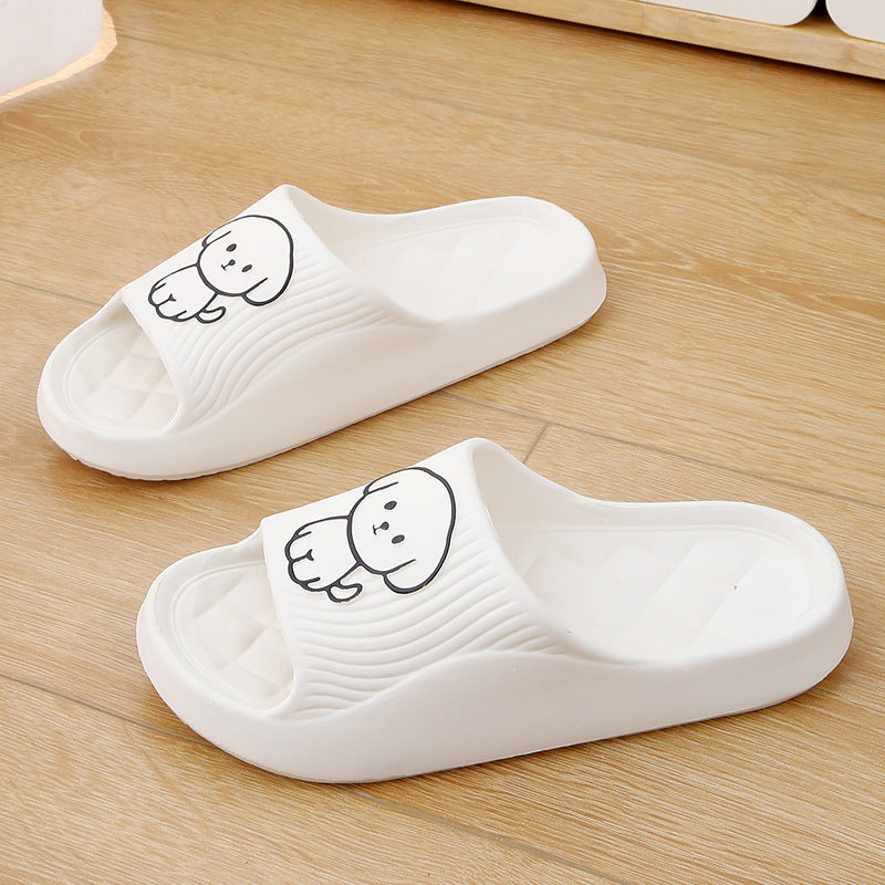 Cute Cartoon Dog Slippers, Summer Solid Color Non-slip Rhombus Bathroom Indoor House Shoes for Men & Women