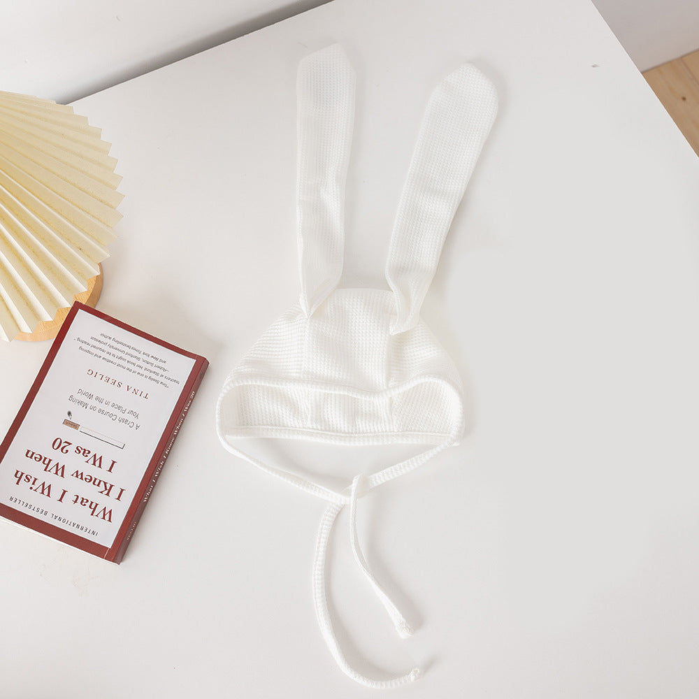 Children’s Fashion Waffle Bunny Ears Hat, Soft Solid-Color Polyester Cap