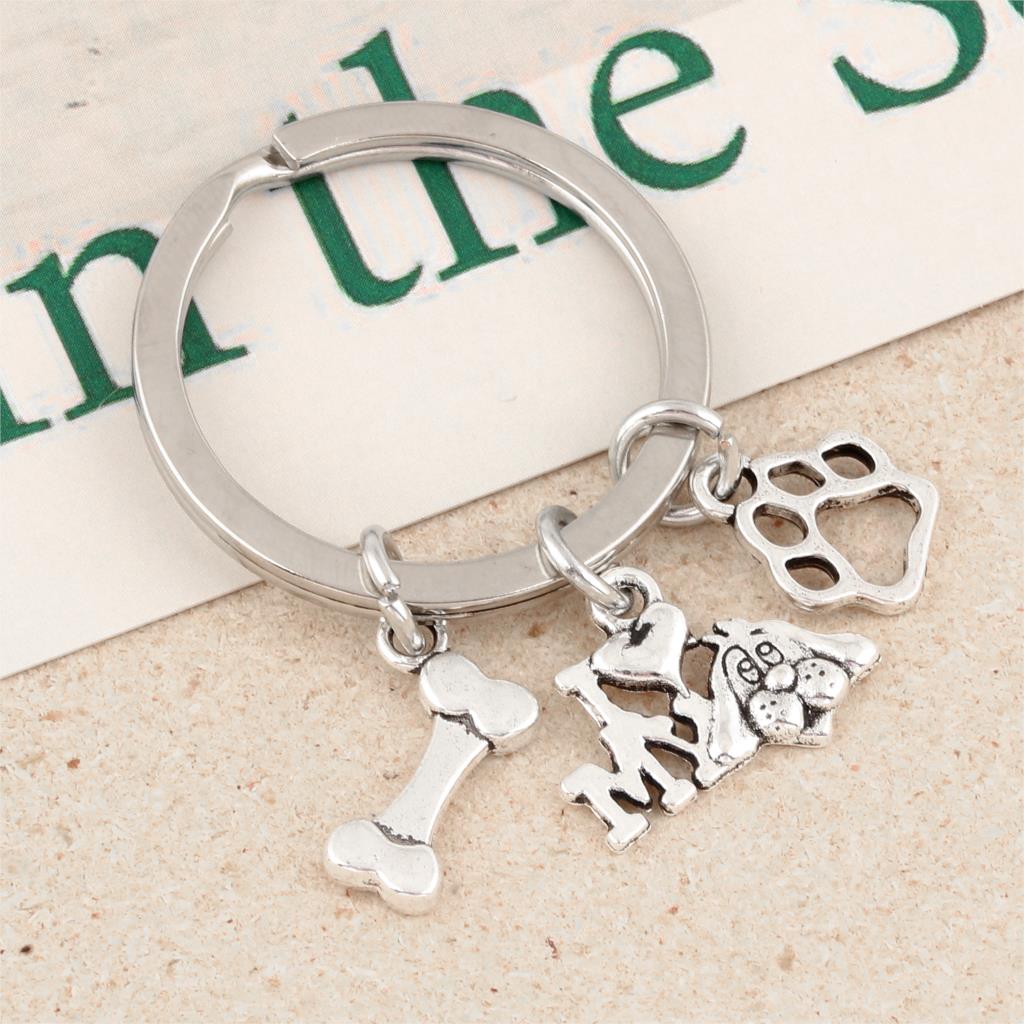 Pet “I Love My Dog” Bone Paw Keychain