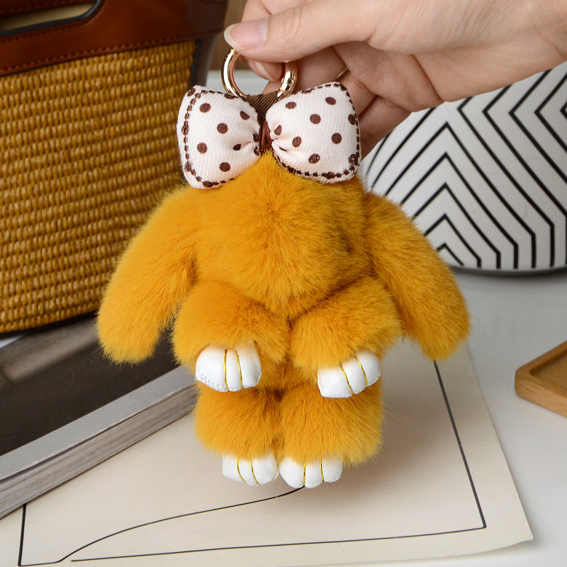 Cartoon Plush Bunny Keychain, Cute 13cm Rabbit Pendant with Bowknot