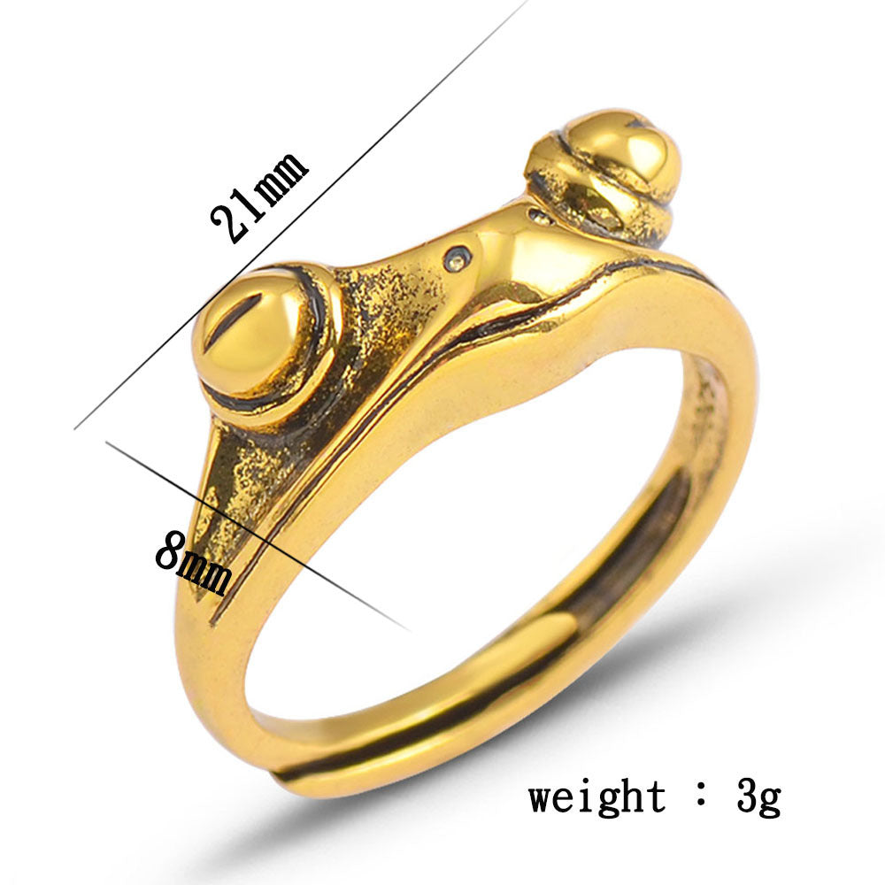 Niche Glamour: Female Retro Exaggerated Frog Open Ring (Copper, $\mathbf{3\text{g}}$).