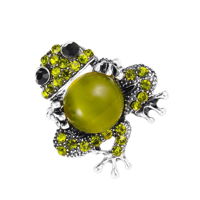 European Charm: Opal Cute Frog Alloy Jewelry Set (Ring, Earrings & Necklace).