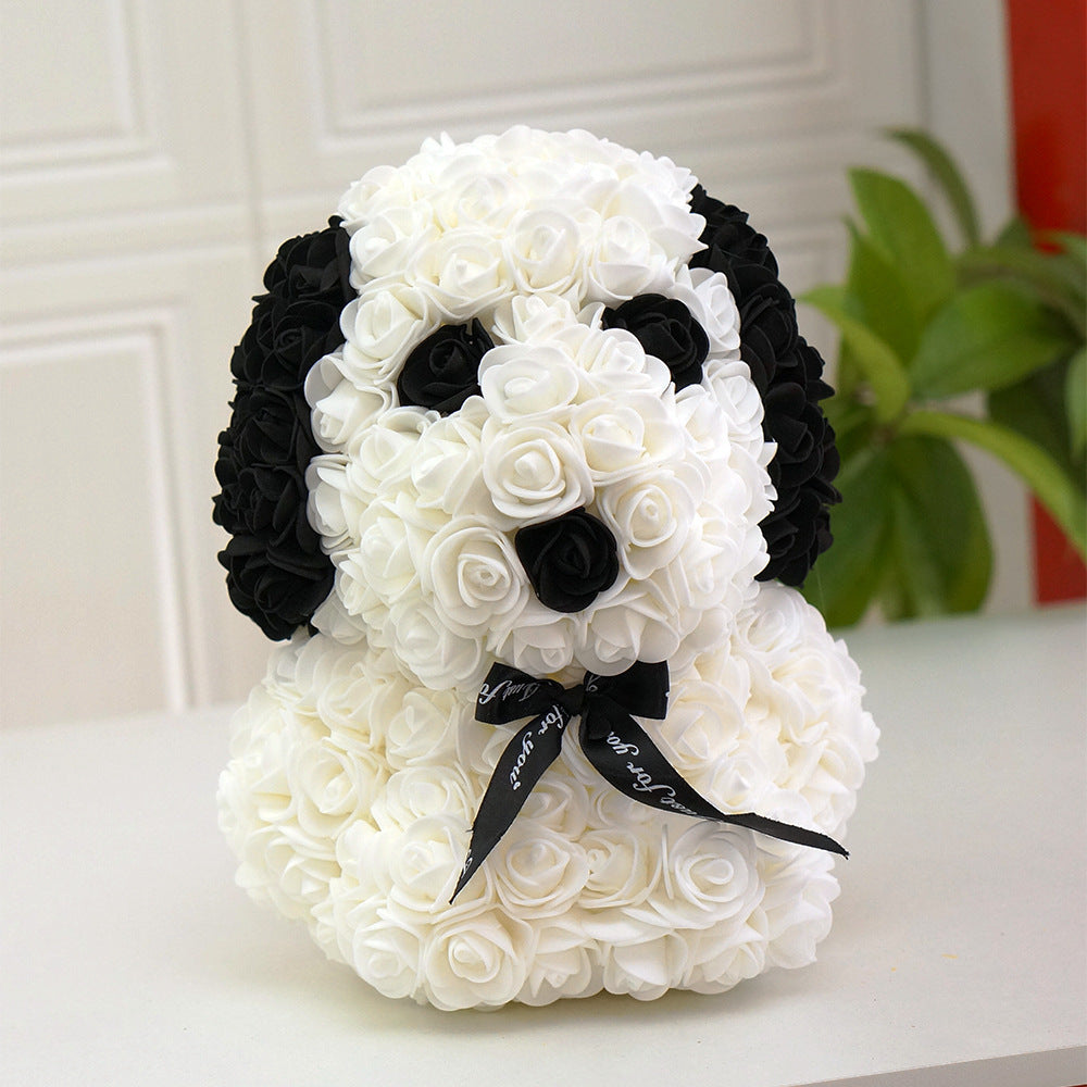 Rose Dog, Handmade Preserved Flower Gift Toy for Children’s Day (15×25cm, Multiple Colors)