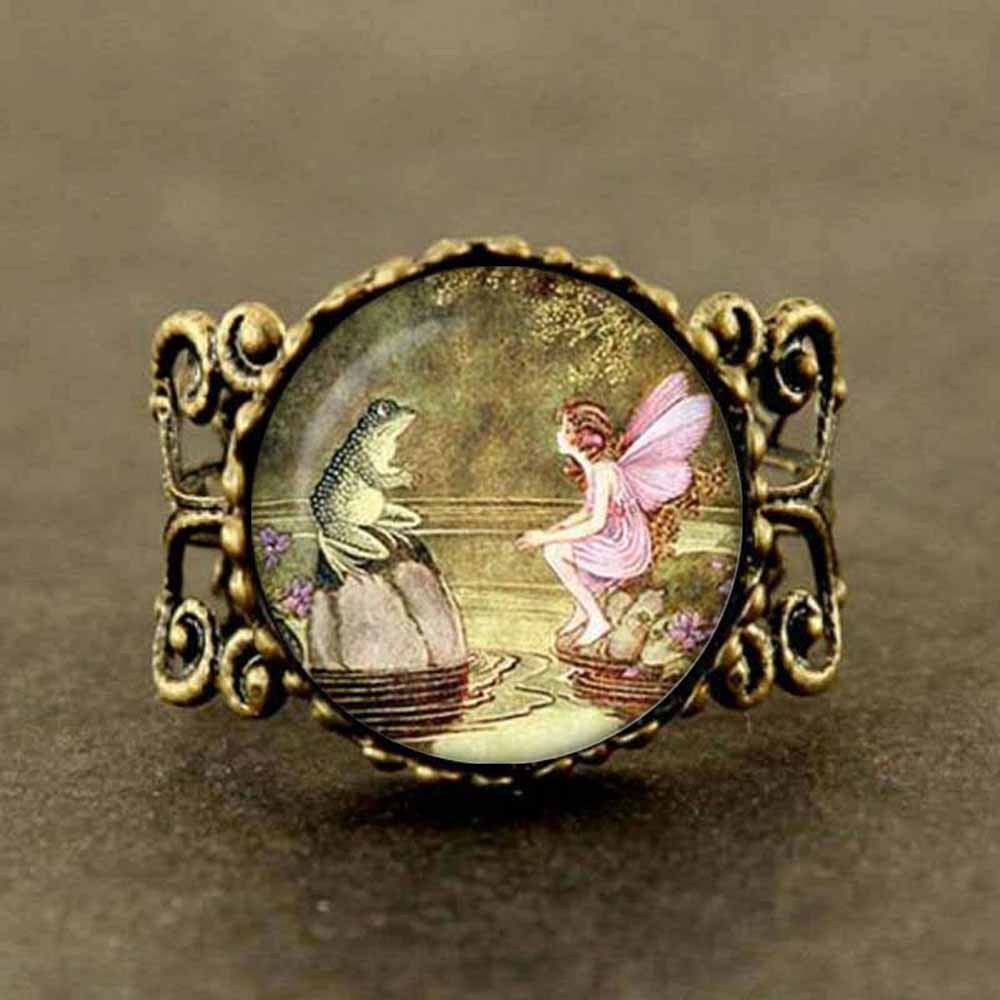 Enchanted Adornment: Hollow Rose Fairy Frog Alloy Ring.